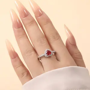 Artificial Gemstone Heart-Shaped Adjustable Ring, Style C30082-JZ