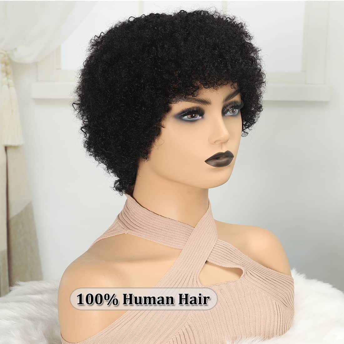 Glueless Wigs Human Hair Wigs Short Afro Kinky Curly Burgundy Color Wig For Women  Human Hair Wigs 99j Color 180% Density Pixie Curl Afro Wig Afro Kinky Curly Wigs Onetide Hair