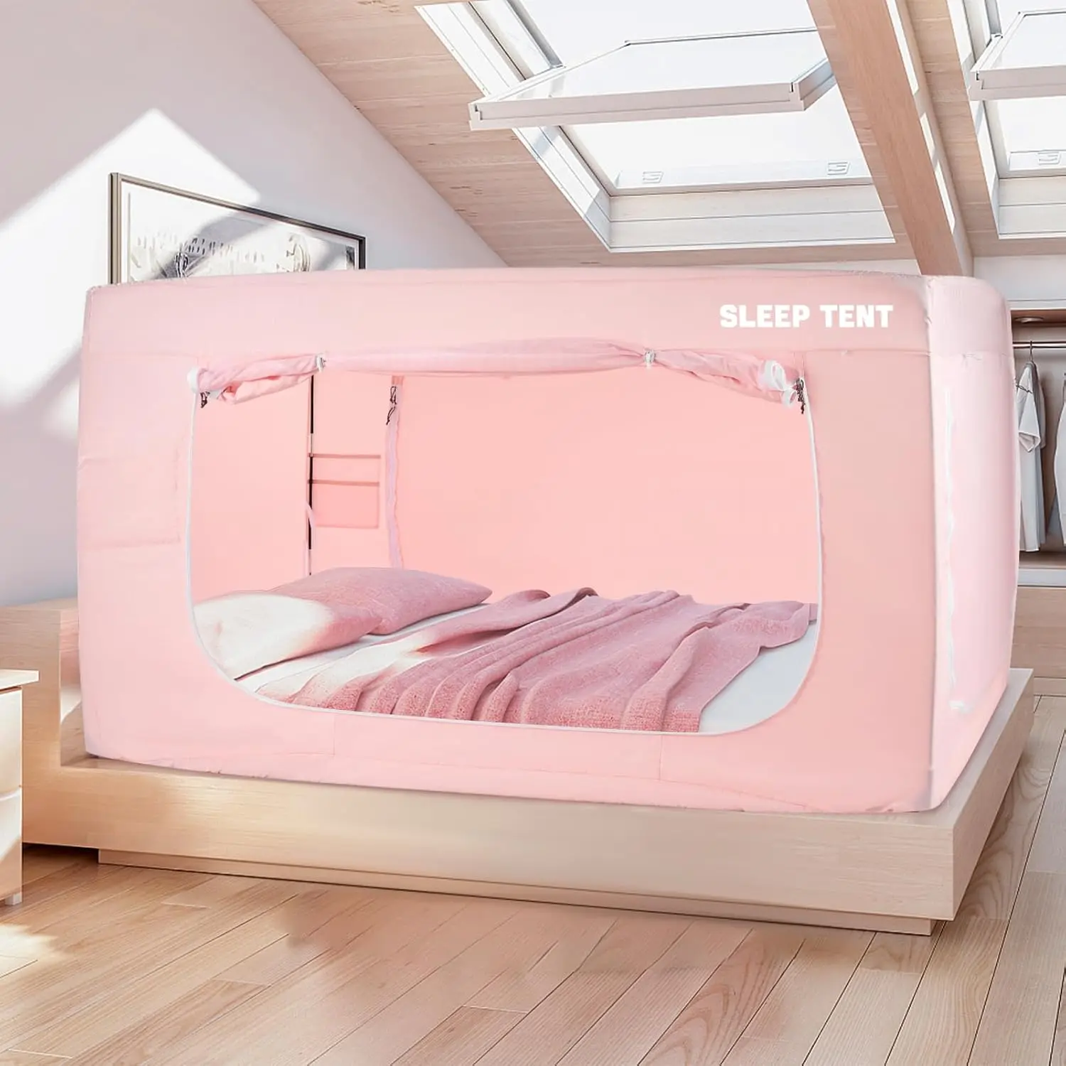 Bed Tent Twin Bed for Indoor Light Reducing Sleeping for Kids and Adult,Bunk Blackout Tents Breathable Privacy Tent Netting for Bed(Macaron Pink)
