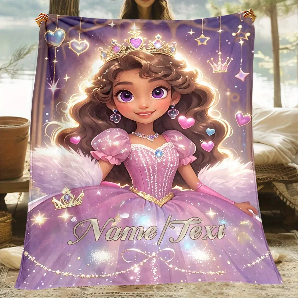 Personalized Name Print 1-Piece Retro Look Tufted Flannel Blanket for Young Girls - Fading-Proof, Ultra-Soft, Lightweight, Warm & Cozy, Indoor Bedding Linen Holiday Gift for Indoor Use