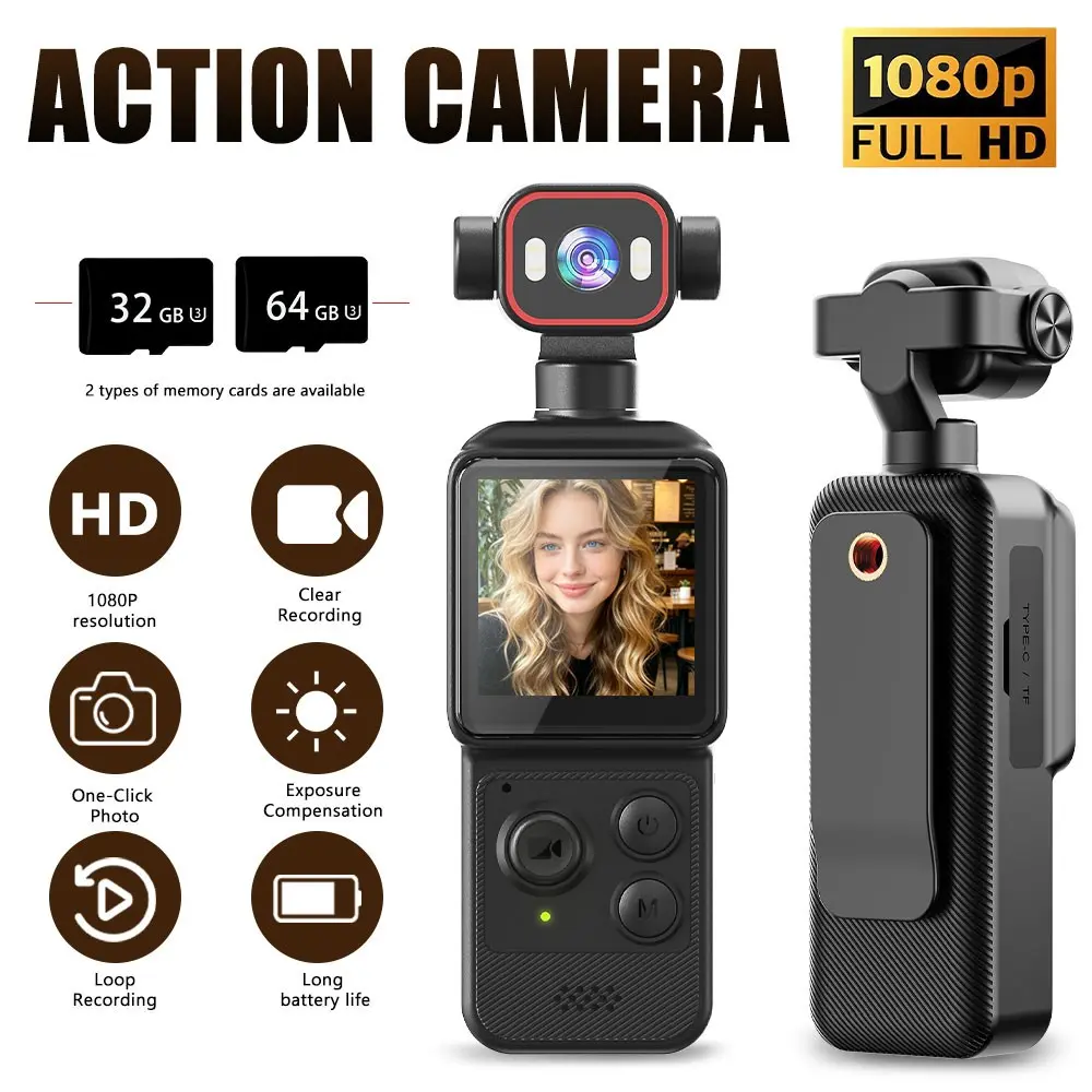 2026 Wearable Pocket Body Cam 1080P FHD Vlog Recorder, Rotatable Wide Lens 1.54" IPS Screen, AI Auto Human Tracking, Night Vision Fill Light, 1200mAh Battery, WiFi Smart App Control, Max 128GB TF Card, Mini Action Cam for Outdoor Travel Vlog
