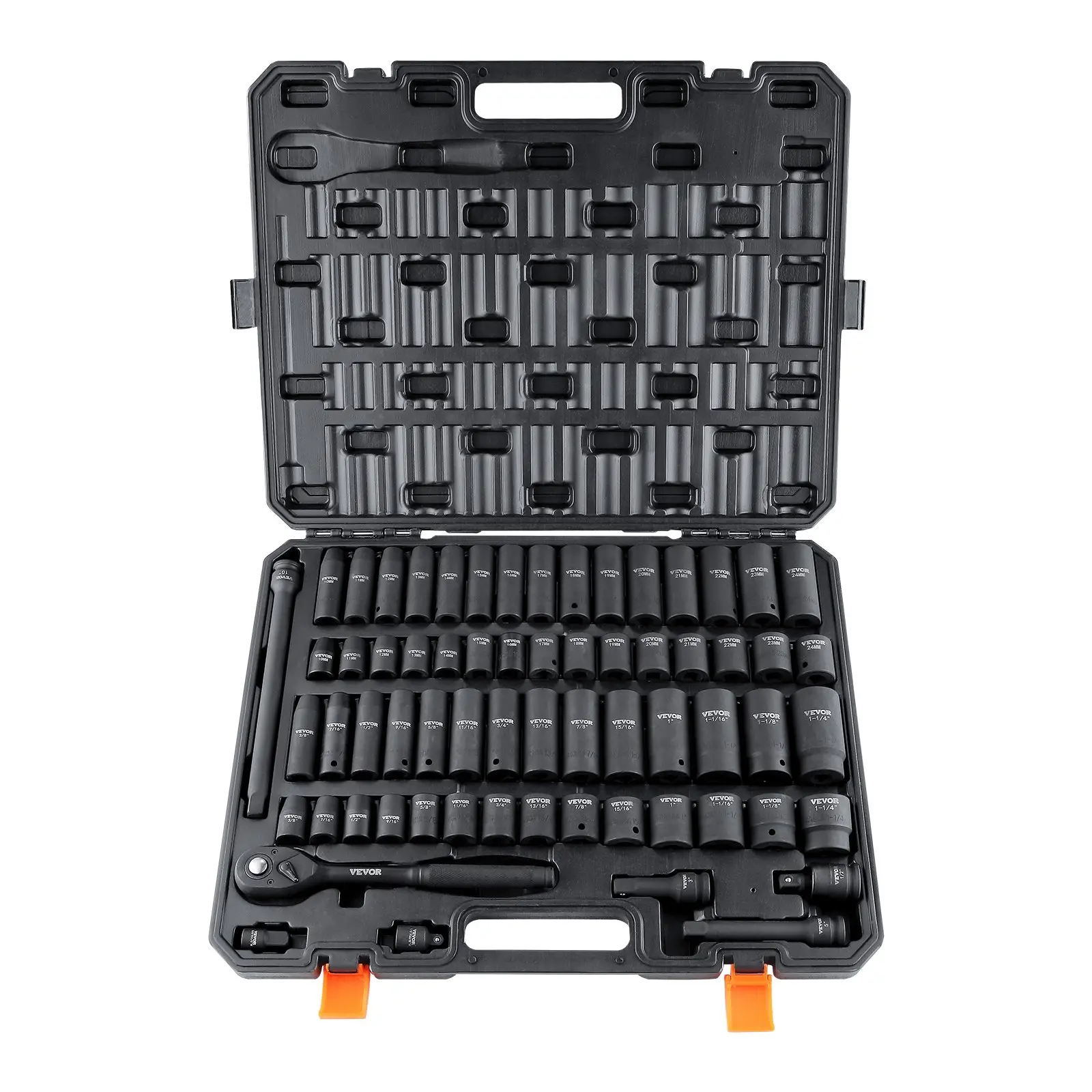 【DealsForYouDays】VEVOR 1/2" Drive Impact Socket Set, 65 Piece Socket Set SAE 3/8" to 1-1/4" and Metric 10-24mm, 6 Point Cr-V Alloy Steel for Auto Repair, Rugged Construction, Easy-to-Read Size Markings, Storage Case