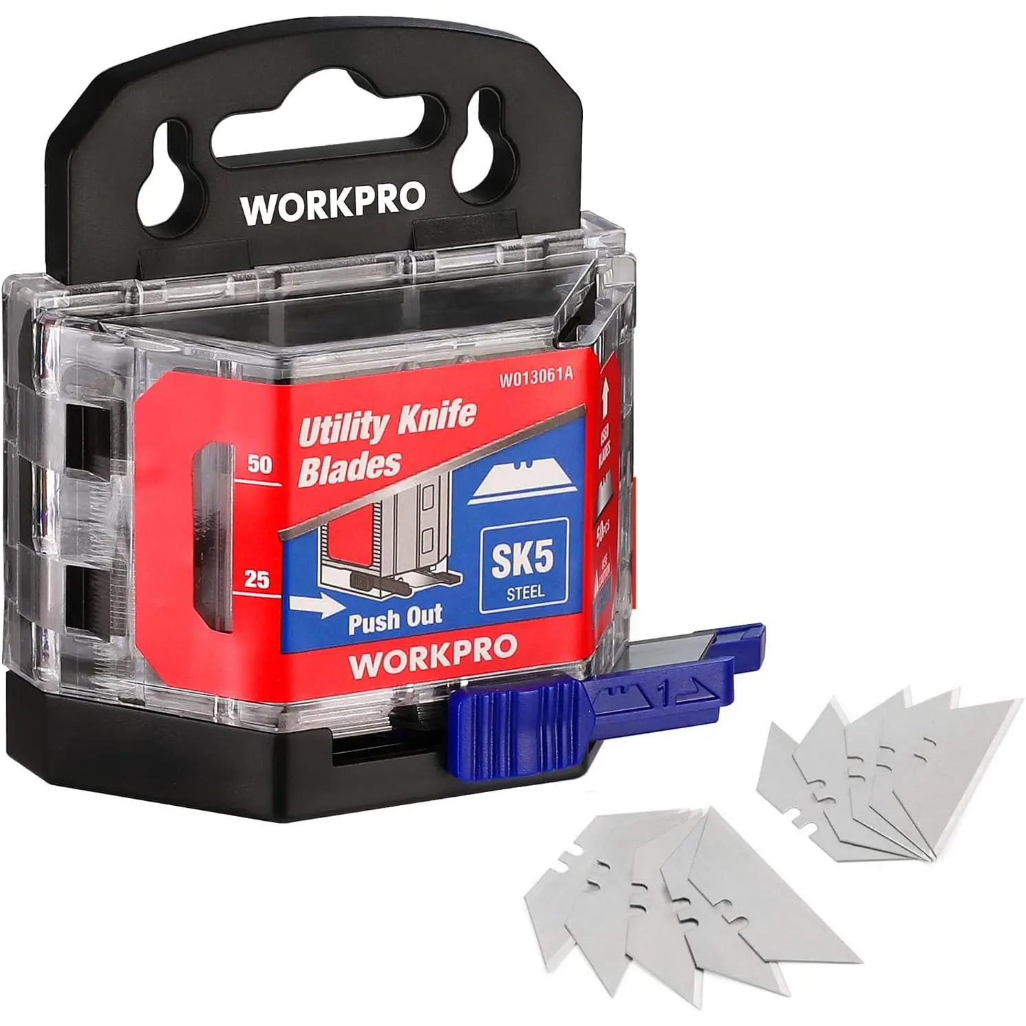 Universal SK5 Steel Utility Knife Blades, 50-Pack Dispenser Pack, Standard Size Cardboard Cutting Tool for Camping & Hiking Tent Setup, Leather, Linoleum Cutting