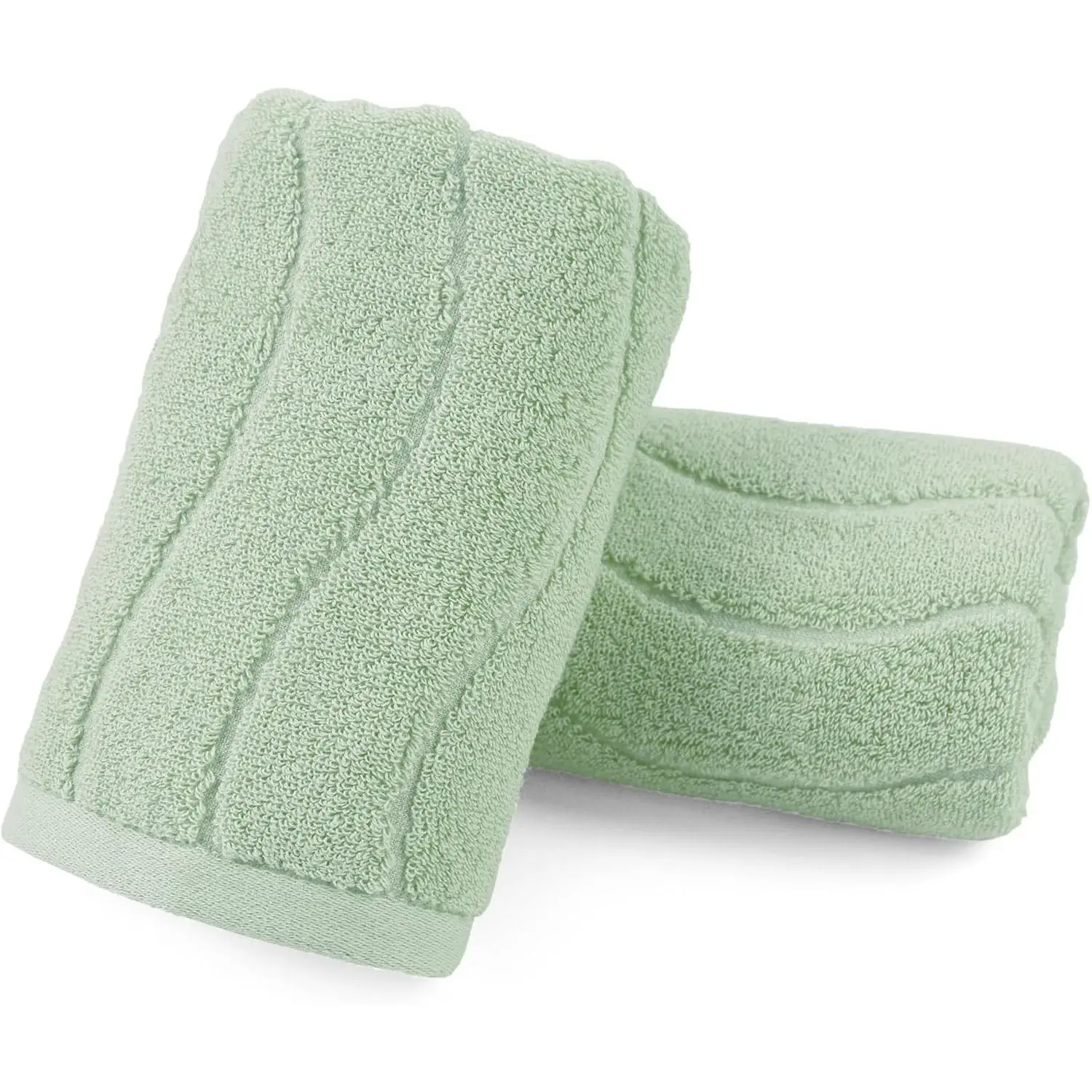 Hand Towels 2 Pack - Sage Green Wavy Striped Hand Towels for Bathroom,    Soft Absorbent Decorative, 13x29 Inches