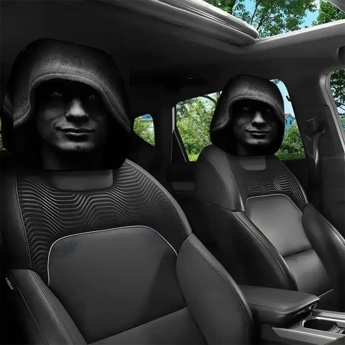 2‑Pack Hooded Figure Print Car Headrest Covers, Gothic Dark Aesthetic Interior Decor, Universal Fit Seat Headrest Accessories for Cars, SUVs & Trucks