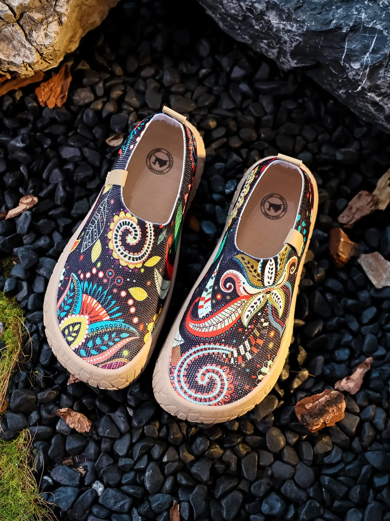 New Women's Lightweight Cushioned Mid-Older Mom Shoes, Outdoor Leisure No-Tie Floral Pattern Knit Walking Shoes, Breathable Mesh Lazy Shoes