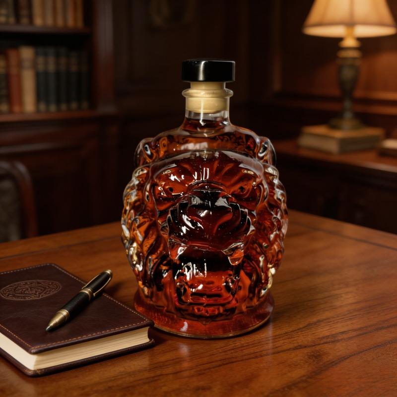 Creative Transparent Glass Lion Head Liquor Bottle Irregular Shape Sealed Wine Bottle Red Wine Bottle Whiskey Vodka Empty Bottle,Unique Home Bar Decor Gift