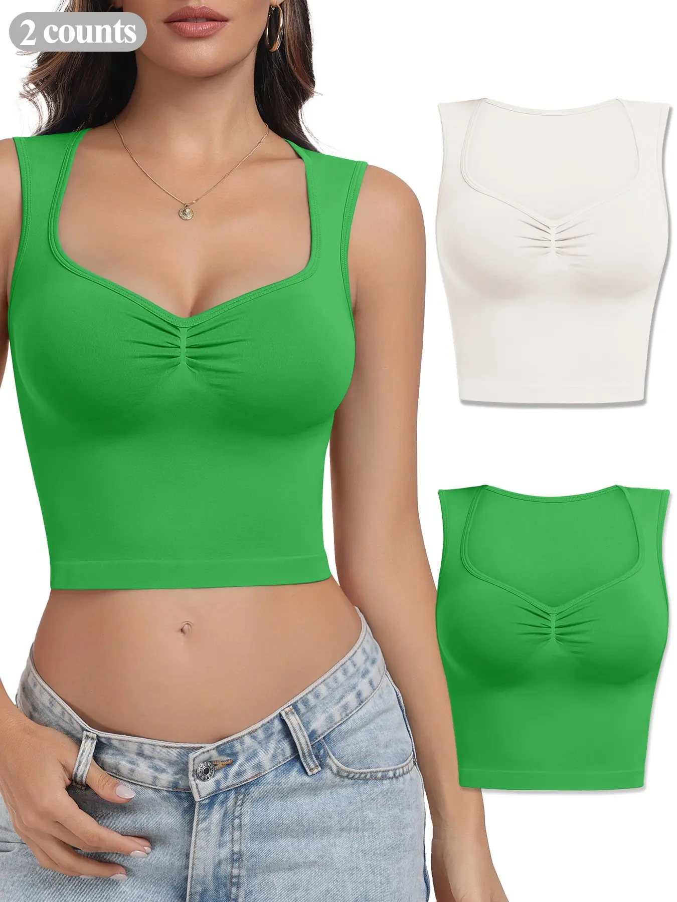 Women's 2 Pack Shapewear Tank Tops,  Tummy Control Seamless CompressionRuched Slimming All Seasons, Compression Shaper