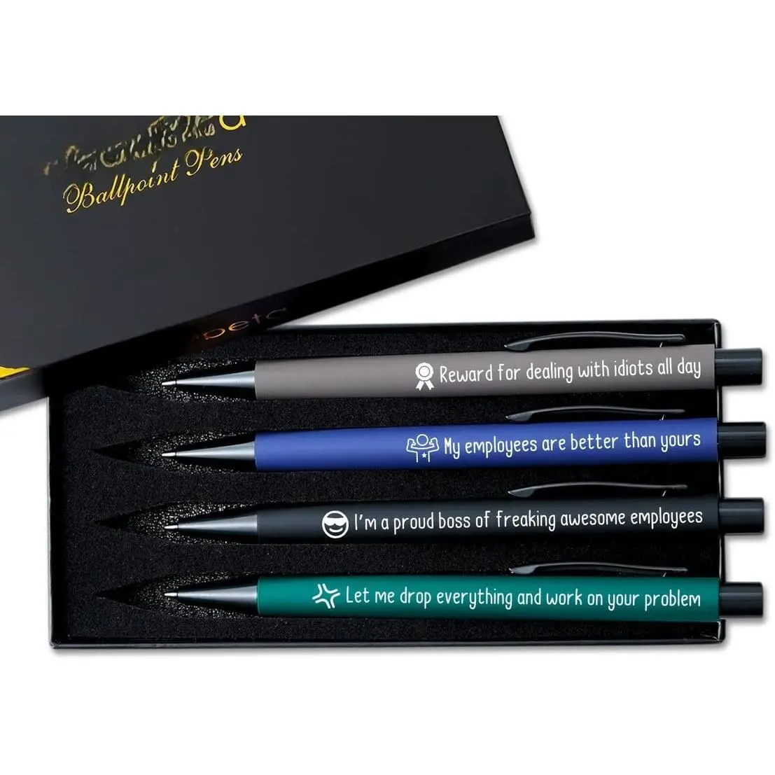 Gifts, Ballpoint Pen Set of 4,  Gifts Idea for Men/Male in  Day, Birthday, Christmas, Appreciation, Office - Funny - Grey