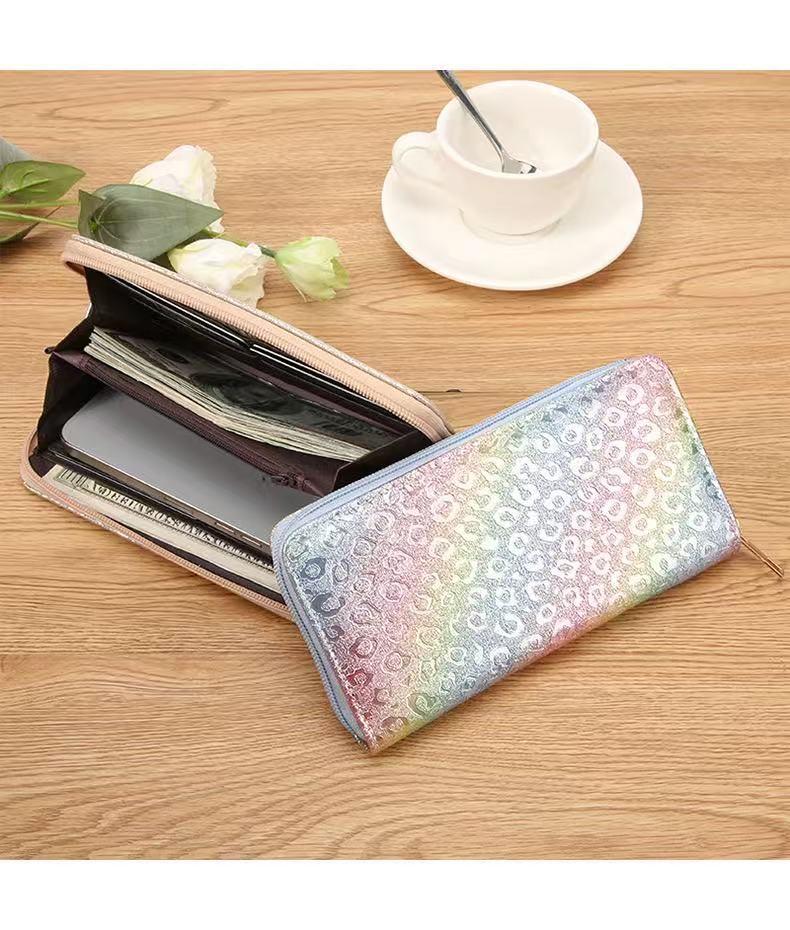 Laser Zipper Bag Grid Pattern Triangle Mermaid Shining Pink Large Wallet Women's Bag