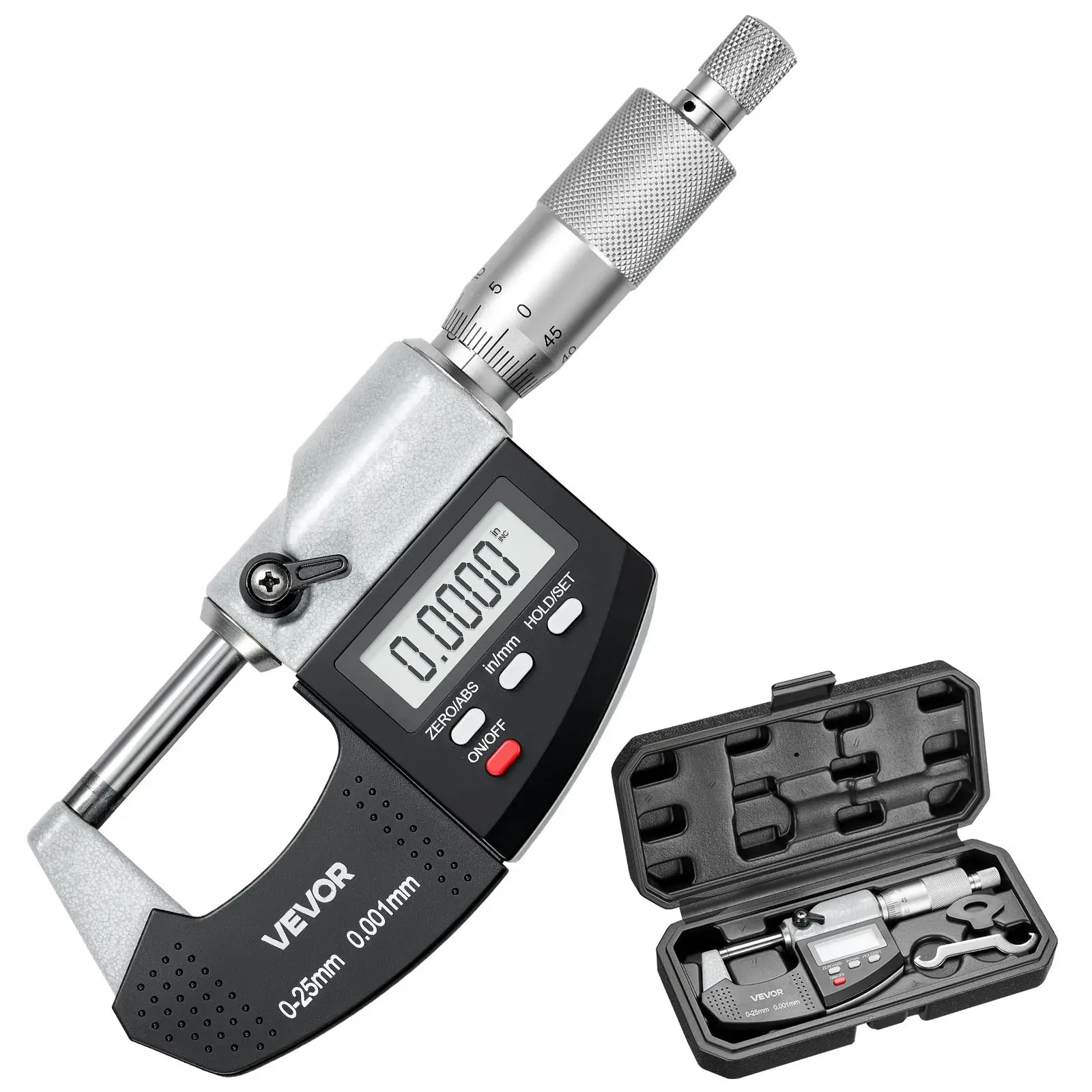 【DealsForYouDays】VEVOR Micrometer Set, Digital Outside Micrometer 0-1 inch Measuring Range, 0.00005" Resolution, Ultra-Precision 0.0001 Accuracy, LCD Screen, in/mm Switch, Carbide Tip, with Protective Case