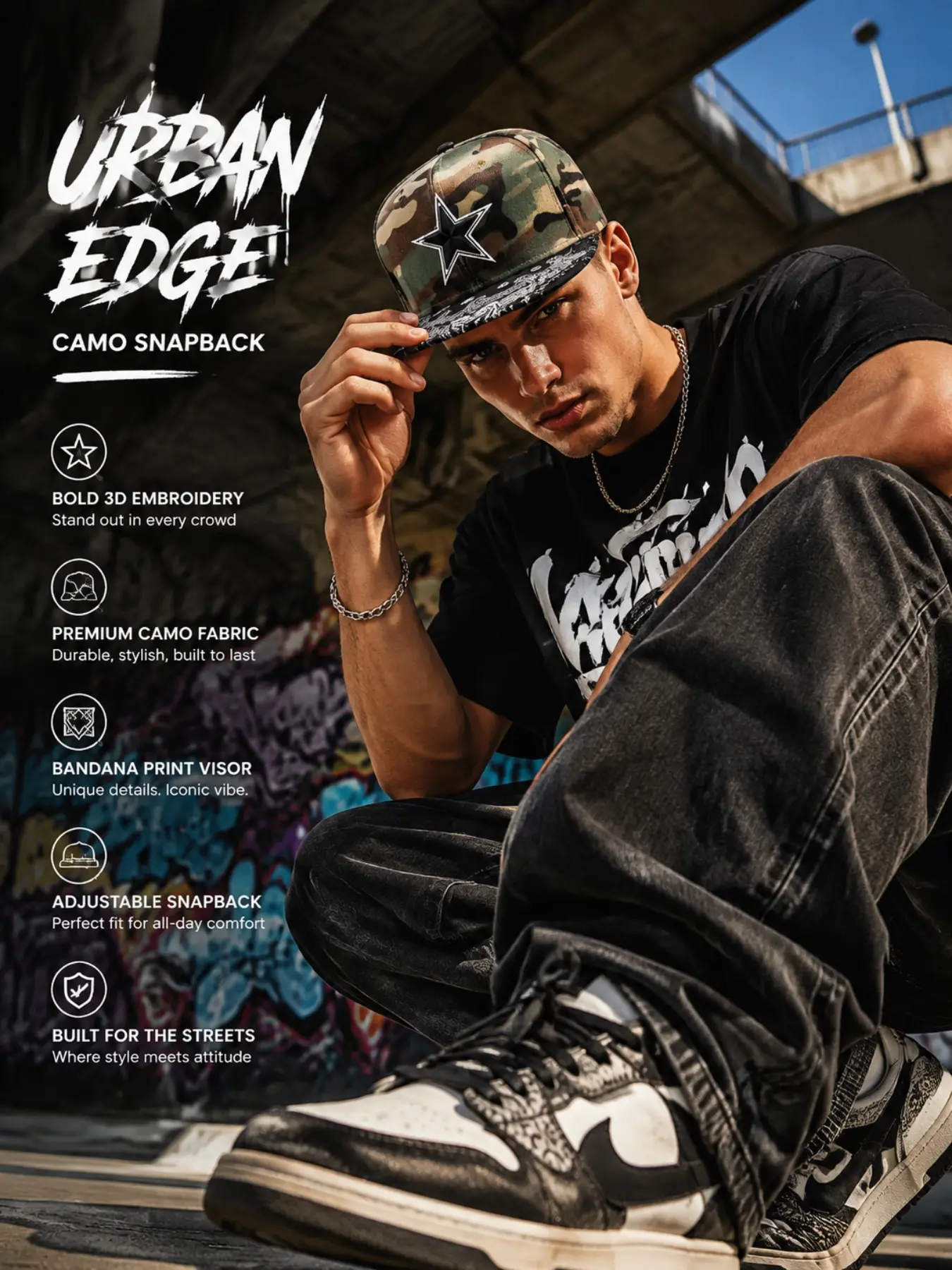 European and American Compton Youth Street Dance Hip Hop Five-Point Star Baseball Cap, Casual Fitted Hat for All Seasons