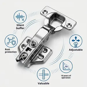 Stainless Steel Kitchen Cabinet Hinges, Standard Door Hinges, Wardrobe Accessories, Includes Screws, Durable and Reliable