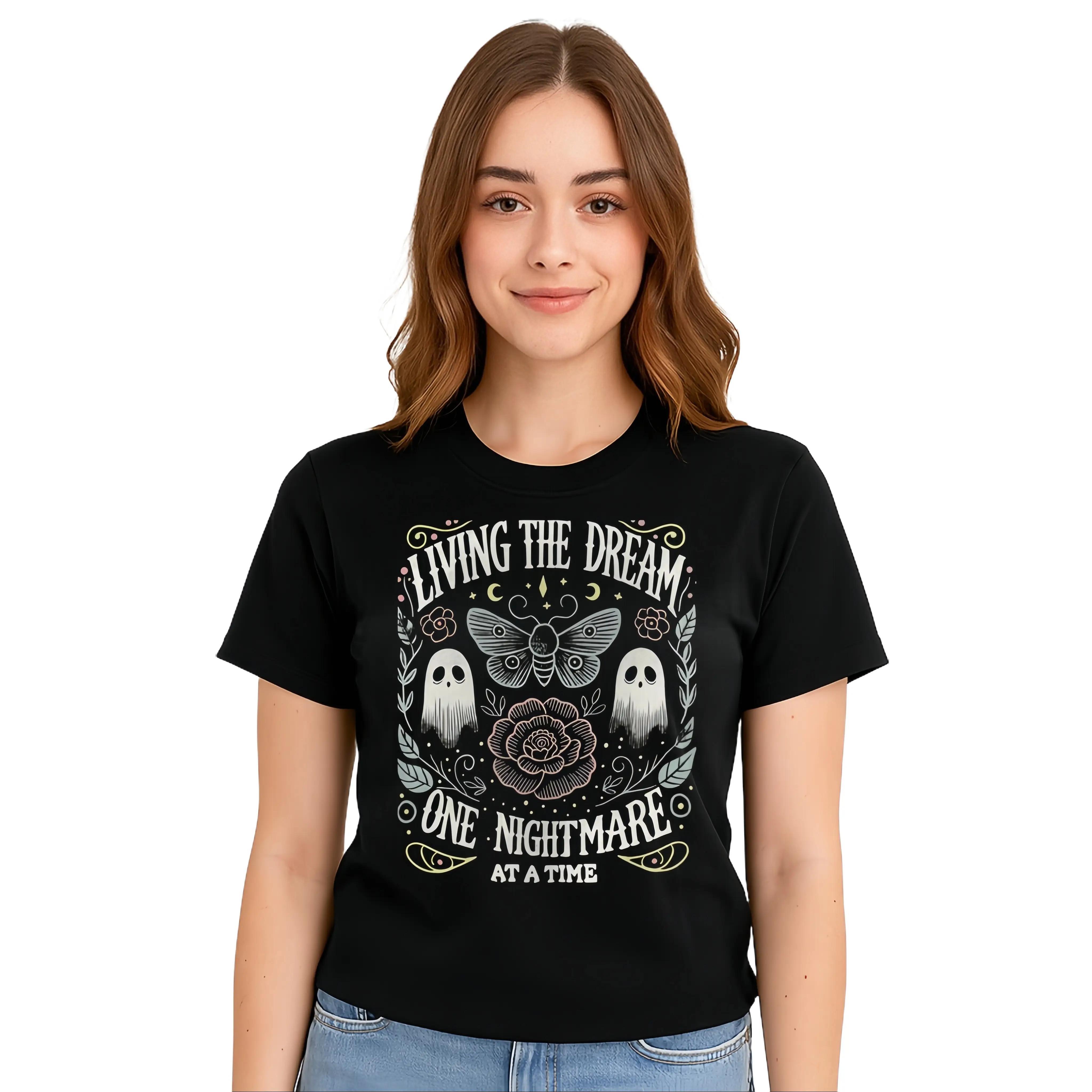 Summer T-Shirts Women's Vintage-Inspired "Living The Dream One Nightmare At A Time" Graphic T-Shirt