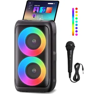 Bluetooth Speaker with 1 Microphone - Big Party Speaker for Adults Kids Karaoke with Lights - Portable Rechargeable Floorstanding Speakers Support TWS/AUX/USB/TF Card for Home Party Gift