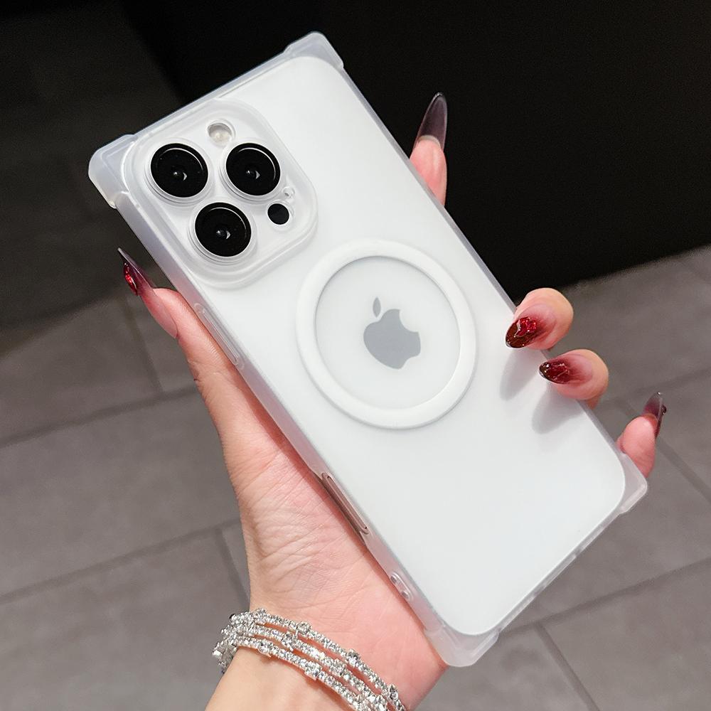 Rectangle Shape Wireless Charge Magnetic Shockproof Protective Case for iPhone 13 14 15 16 17 Pro Max For MagSafe Clear Cover