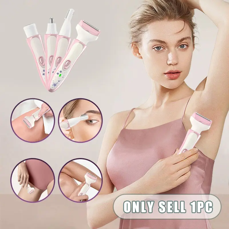 4-In-1 Electric Hair Removal Set, USB Rechargeable Facial Trimmer, Home Underarm Hair Remover, Women's Eyebrow & Nose Hair Groomer