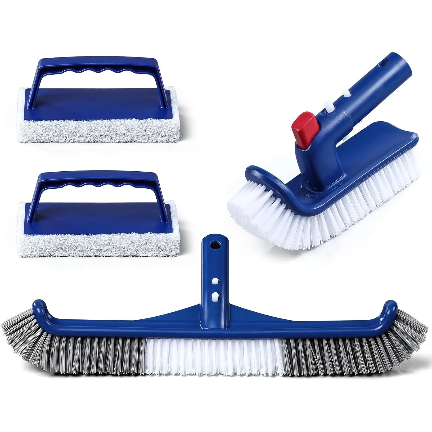 3-in-1 Full-Coverage Pool Brush  Set - Includes 17.5" Long Brush, Rotatable Handheld/Extension Pole Brush, Sponge Brush, Durable  Brush Set for Pool Floors/Corners/Steps