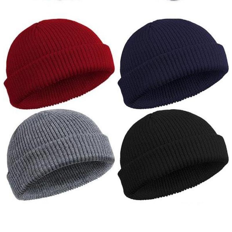 Large Size 2 or 4 Piece Fisherman Beanie for Men Hat Short Knit Cuff Beaniess Trawler Beanie Watch Hat Roll up Edge Skullcap Unisex