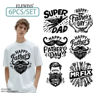 6 Pack Father's Day Quote Hot Stamping DTF Transfer Film Washable Plastic for T-Shirts Hoodies Jeans Bags Pillows Men Women