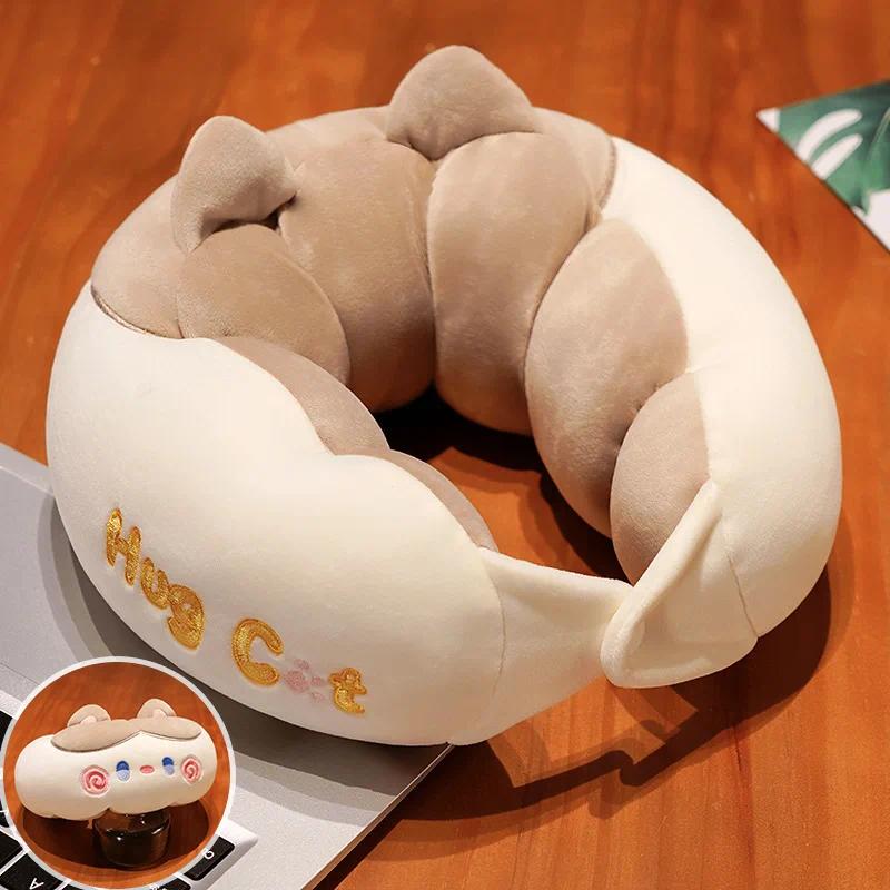 2026 Cute Sofa Cushion Cat Office Napping Pillow Cartoon Caterpillar U-shaped Pillow Crystal Velvet Portable Travel Neck Pillow
