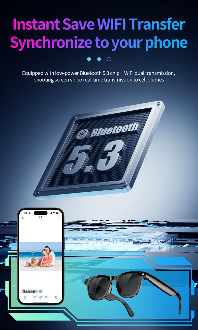 JS-01 Pro Smart Glasses Bluetooth Call Camera Video Recording with Black Tech Notification Wholesale