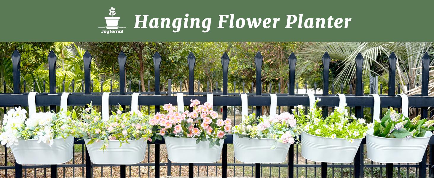 2 Pack Planter for Plants, 10 Inch Black Fence Planters Railing Pots for Balcony, Flower with Detachable (Black, 2Pcs)