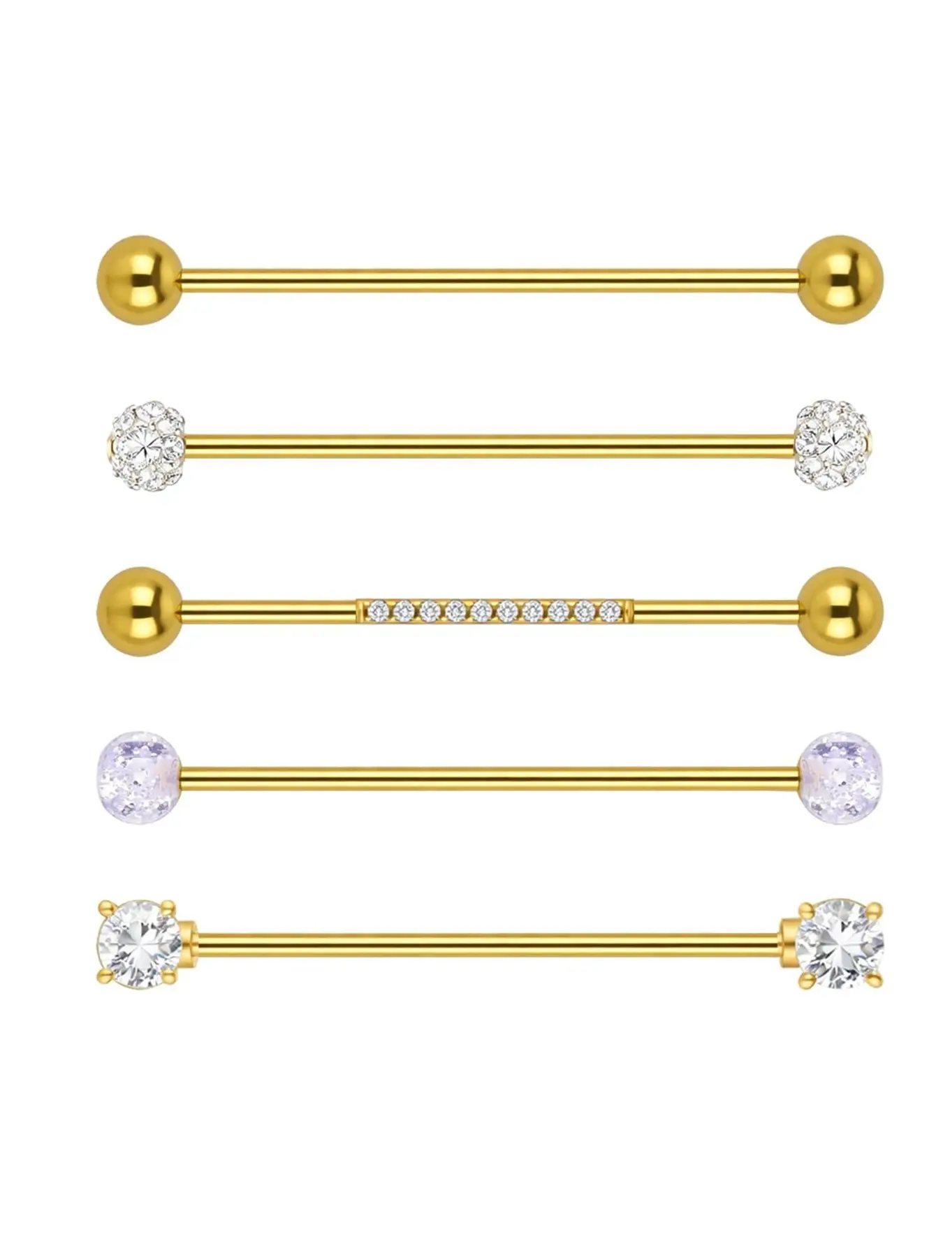 5pcs Surgical Steel Industrial Piercing Jewelry, 14g Cubic Zircon Barbell Pierced Earrings, 38mm Helix Cartilage Piercing for Women Men