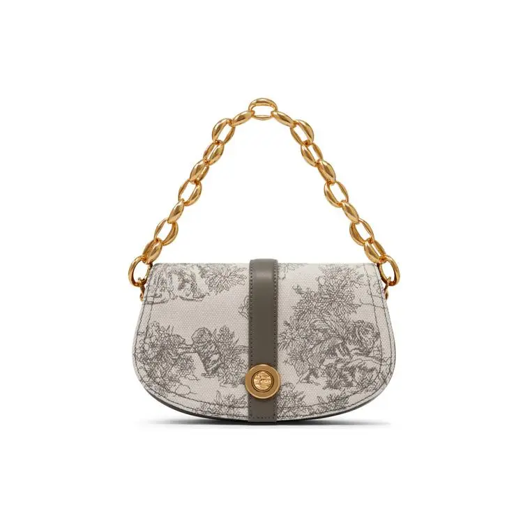 Charles & Keith Embroidered Chain-Handle PU and Woven Fabric Handbag for Women – Floral Pattern