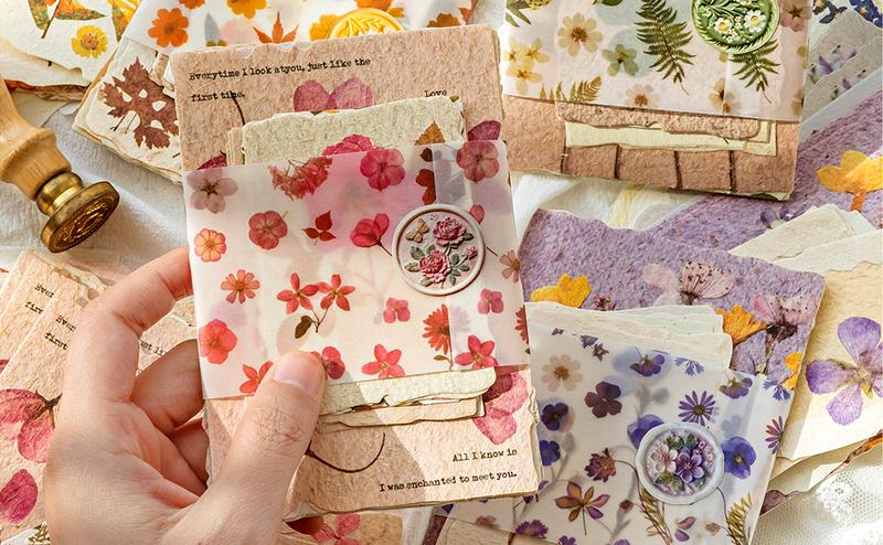 120 Pcs Scrapbook Paper  4 Floral Embossed TexturedRice Craft Paper Assorted Special Cards paper Mix for Scrapbooking Junk Journal Journaling Supplies Planner Bullet Collage