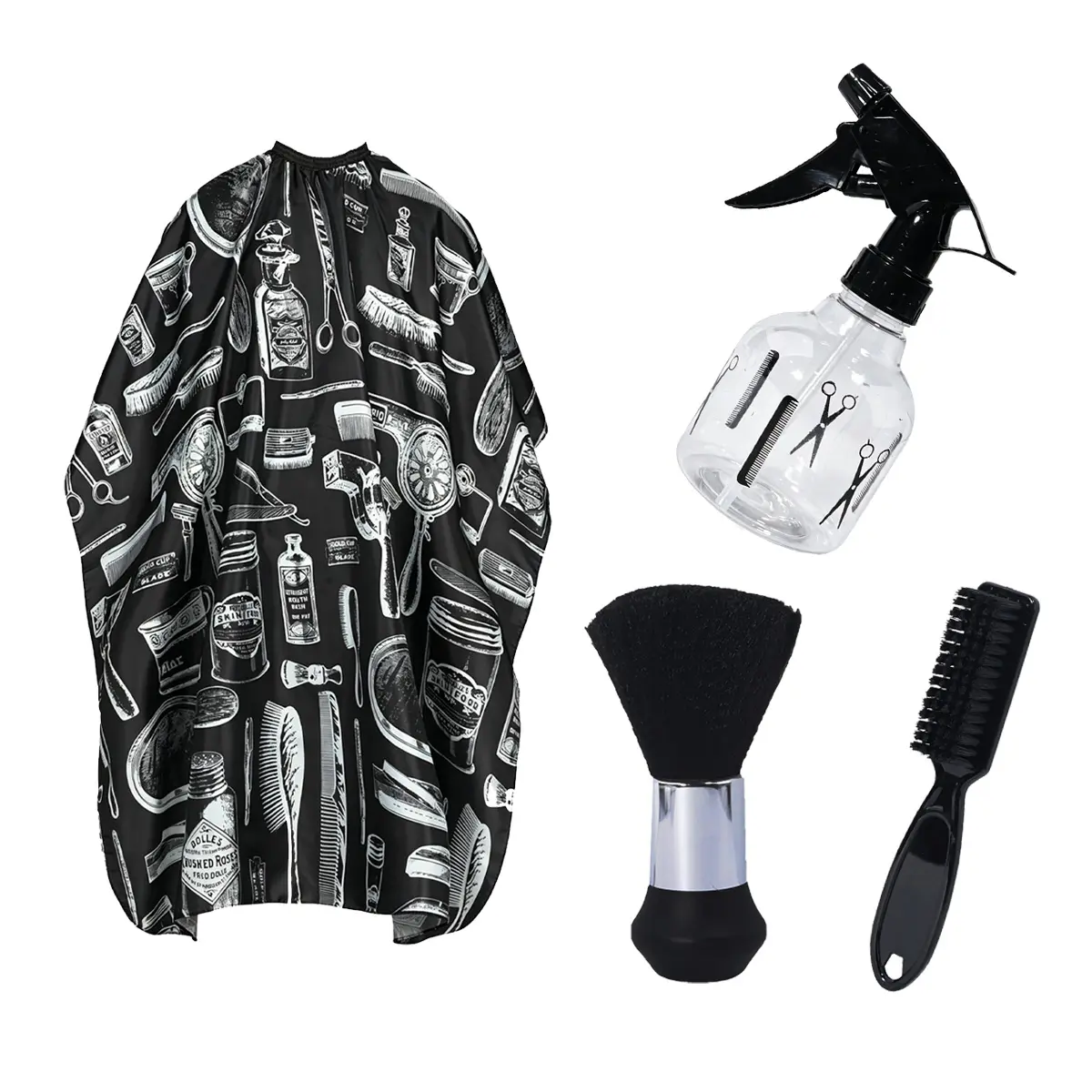 Professional Barber Brush Set, Haircut Apron, Face Dusting Brush, Oil Head Cleaning Brush, Salon Spray Bottle, Fashion Hairstyling Gear