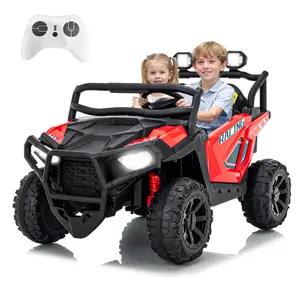 24V Two Seater Kids Electric UTV Ride On, Dual Control Manual & Parent Remote, 3 Adjustable Speeds, Spring Suspension LED Headlight Bluetooth Music Off-Road Toy Car for Ages 2-8