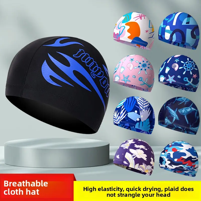 New swimming cap polyester elastane cloth swimming cap adult men and women, students and older children high elastic comfort does not hold back the head