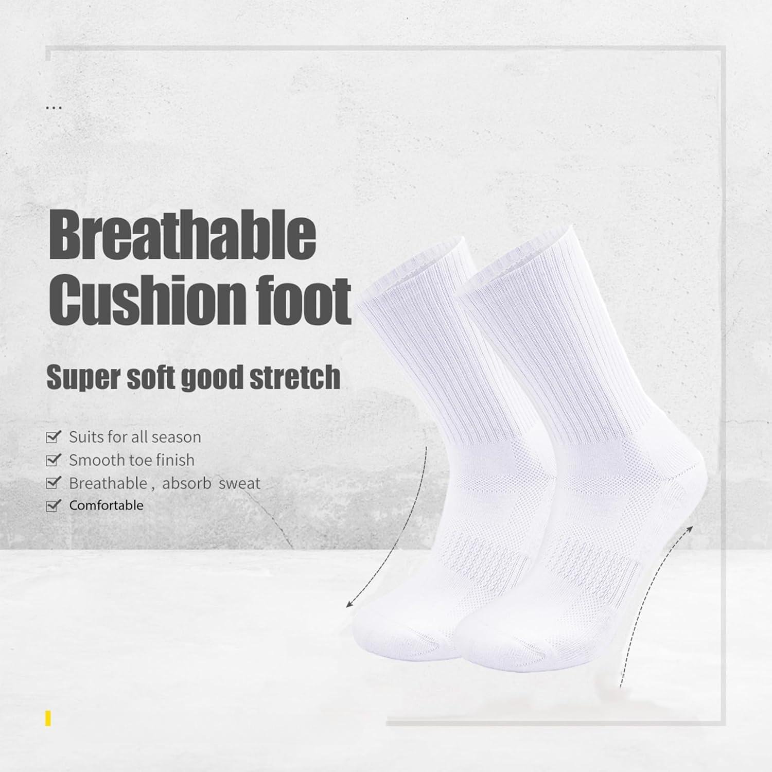 Unisex Cushioned Crew Training Athletic Socks Men & Women with Combed Cotton Moisture Wicking Breathable Performance
