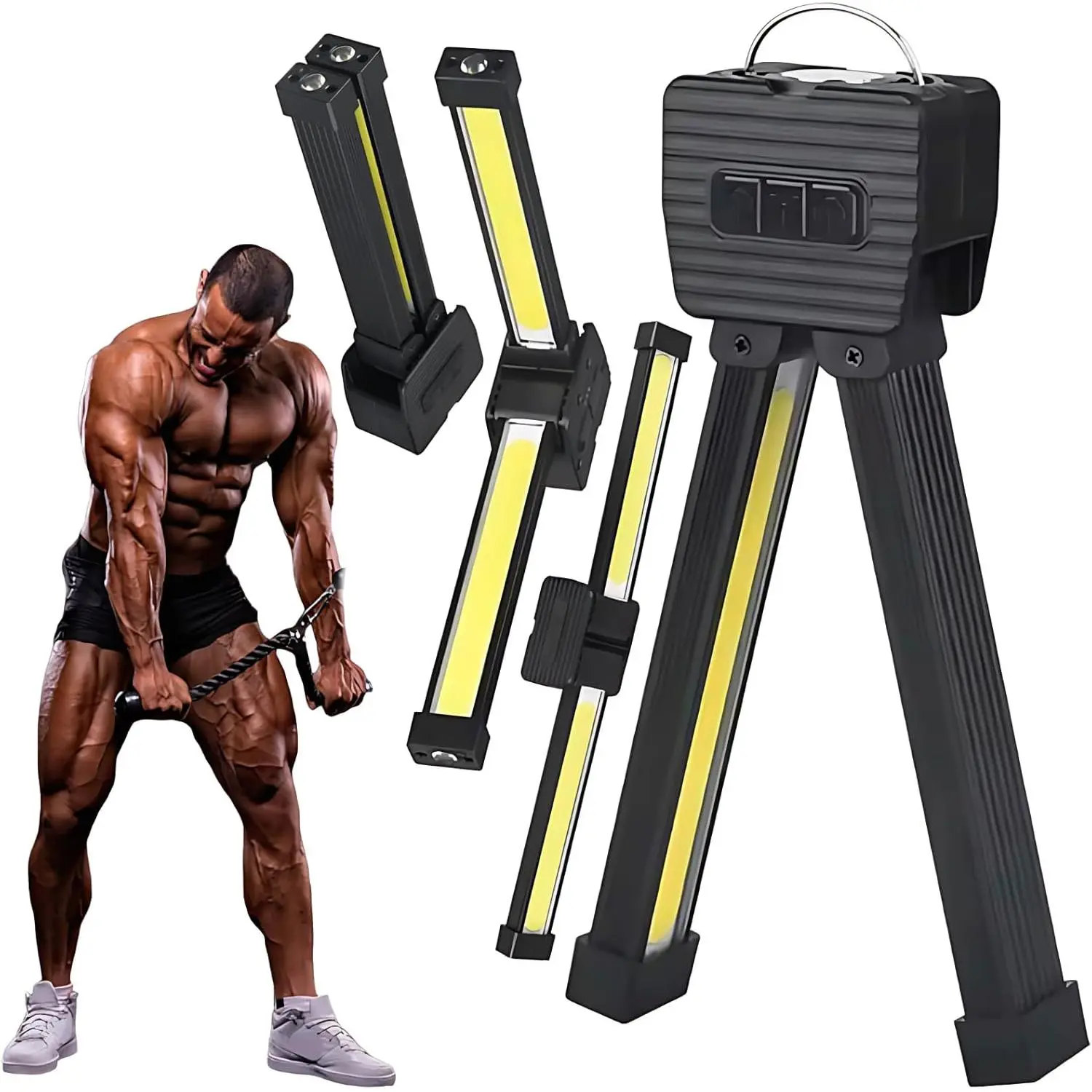 Gym Lamp for Posing,Portable Gym Lamp for Posing Magnetic LED Flashlight with 180° Folding,7th Dimming & 4 Modes,Handheld USB Rechargeable Worklight with Hang Hook,Multi-Function for Gym Camping Work
