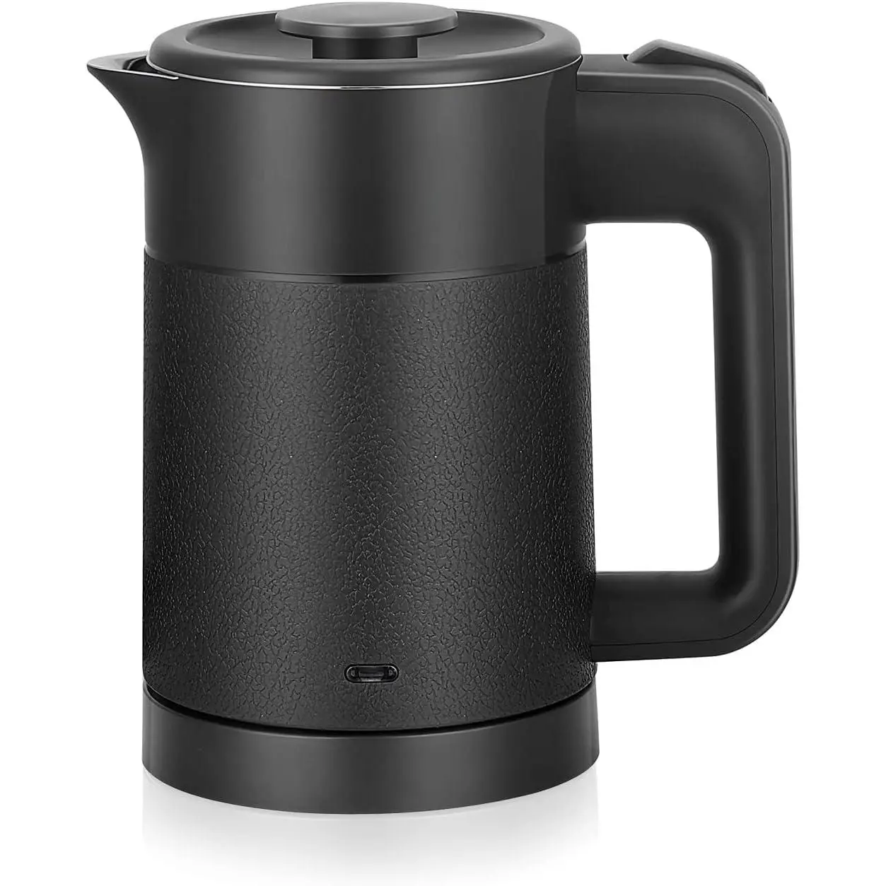 0.6L Small Electric Tea Kettle Lightweight, 20 Ounce Double Wall Hot Water Boiler Stainless Steel Auto Shut-off, 120V Portable Travel Electric Kettle Fast Boil for Tea and Coffee, Black