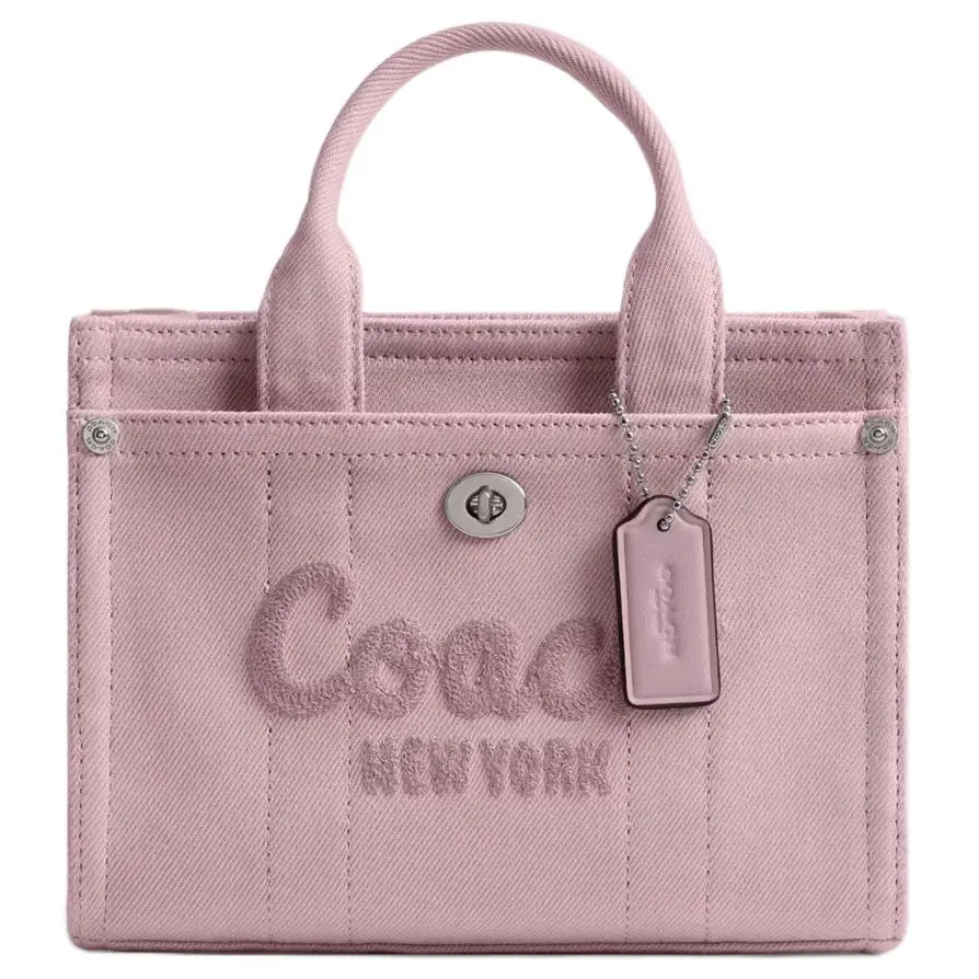 COACH Cargo 20 Denim Tote Bag for Women with Logo Print, Small Size, Pink