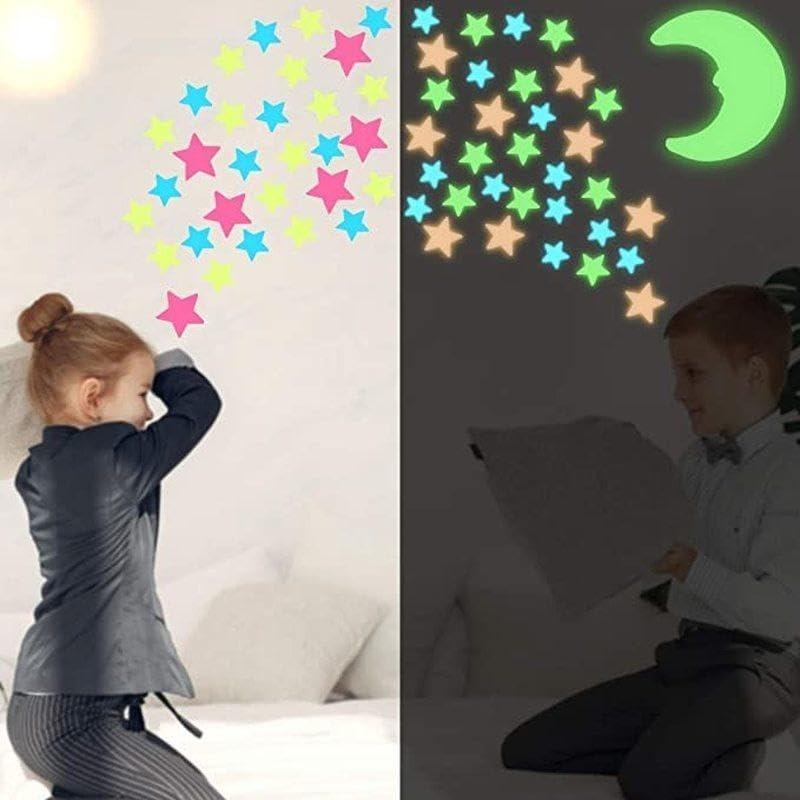 2PCS Colorful Glow in The Dark Luminous Stars Fluorescent Noctilucent Plastic Wall Stickers Murals Decals for Home Art Decor Bedroom Room Decorations Wall Décor