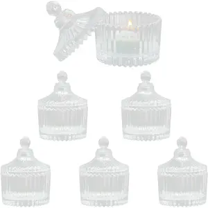 6 Piece Clear Glass Candle Holders with Lids for Tealight and Pillar Candles, Candy Storage, Ideal for Wedding and Home Decor (2.54'')