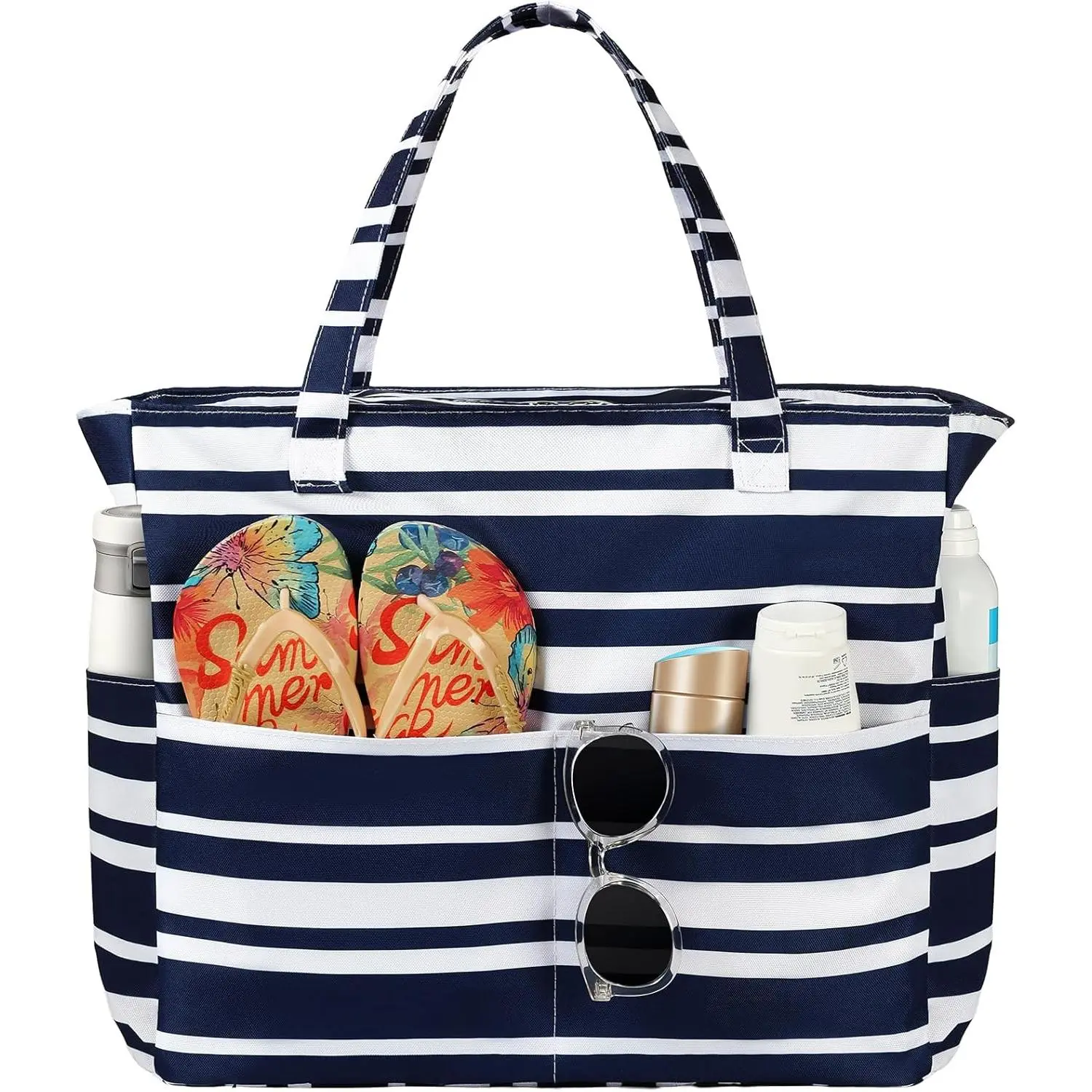 Women's 45L Casual Everyday Carry All Tote Bag - Waterproof, Sandproof, Collapsible, Lightweight, Multi-Pocket Storage Bag with Zipper, Soft Rope Shoulder Straps for Beach, Gym Use, Casual Everyday Bag