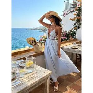 Women’s Hawaiian Print Maxi Dress, Spaghetti Strap Summer Sundress, Casual Long Beach Vacation Outfit