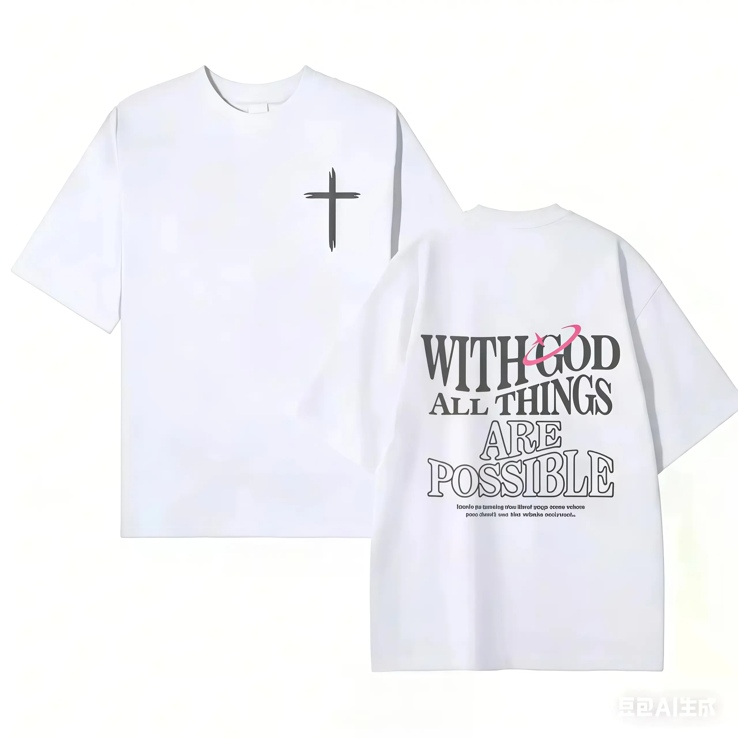 Men's Black Casual Tee, Faith Slogan "With God All Things Are Possible" Matthew 26:41 Print, Printed Cross, Loose Cut, Premium Summer Fabric, Machine Wash, Casual Wear, Perfect Christmas & New Year Gift