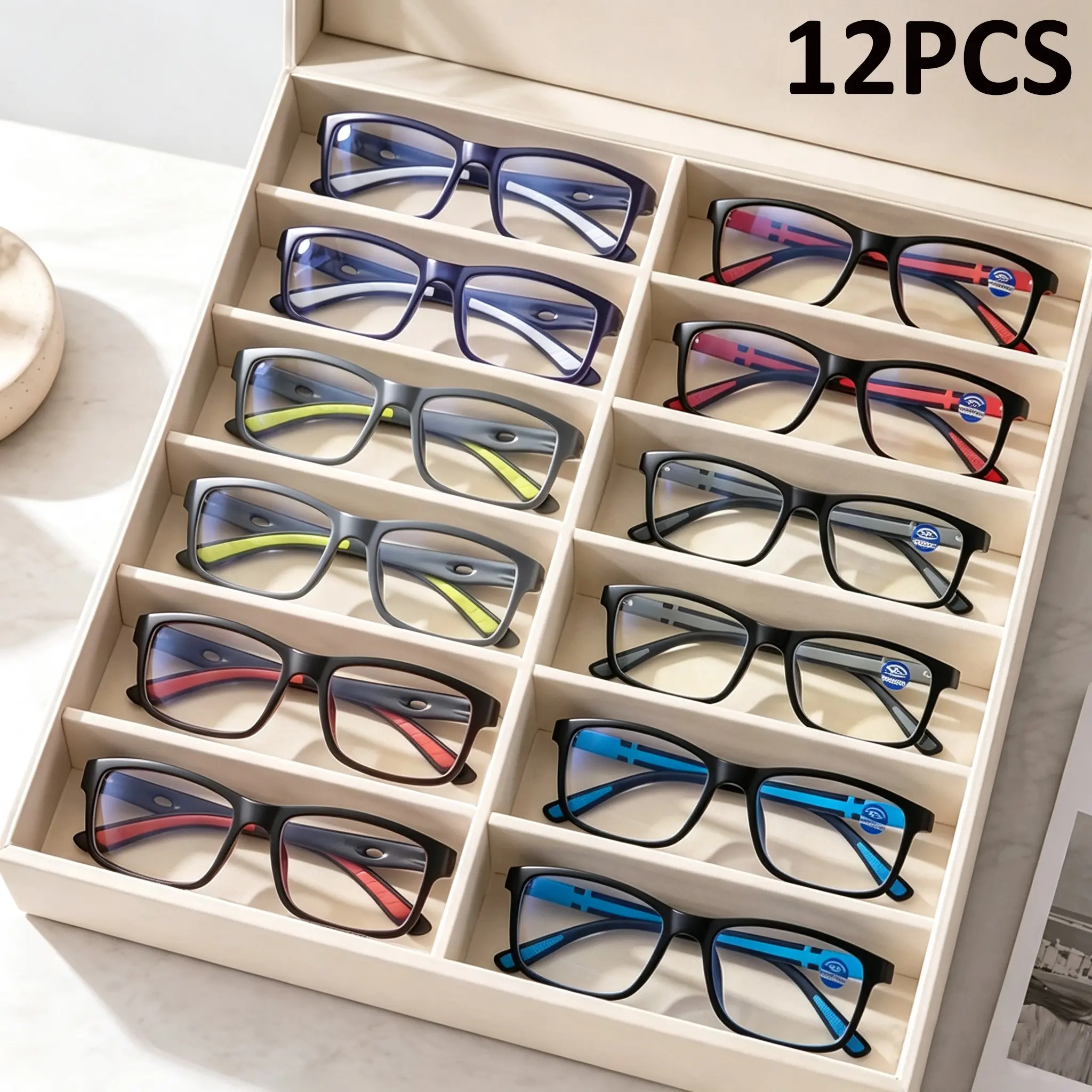 12 Pairs Anti-Blue Light Reading Glasses Set, Reading Eyeglasses, Lightweight High Definition, Multiple Colors, Home Use, Comfortable Design