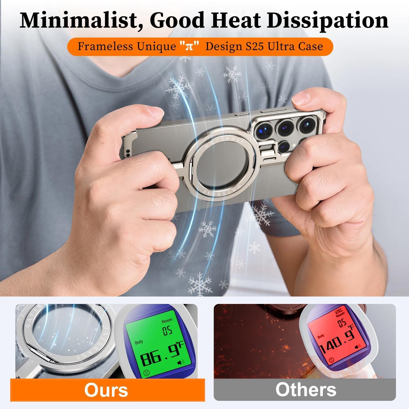 WWH Oatsbasf Frameless Phone Case for Samsung Galaxy S25 Ultra Magnetic Wireless Charging Phone Back Cover Shockproof Bumper w/ Ring