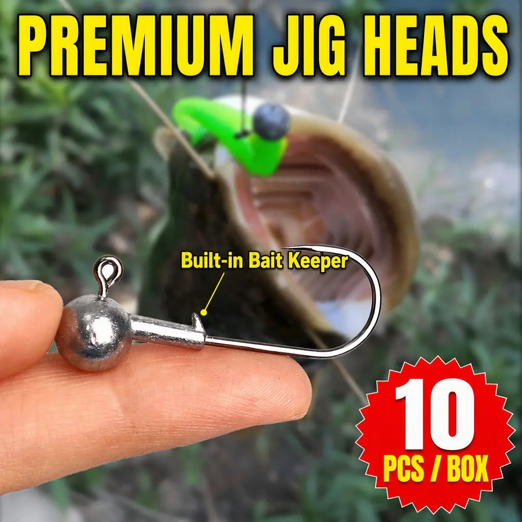 10 Lead Head Fishing Hooks, Durable Lead and Carbon Steel, Long Casting for Freshwater and Saltwater Bass Fishing, Smooth Metal Finish