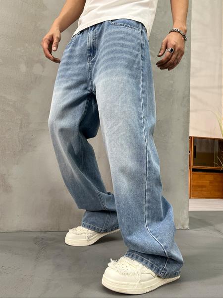 Men's Vintage Washed Loose Fit Wide Leg Jeans, Long Y2K Street Style Denim Jeans, Perfect Gift for Boyfriend & Husband