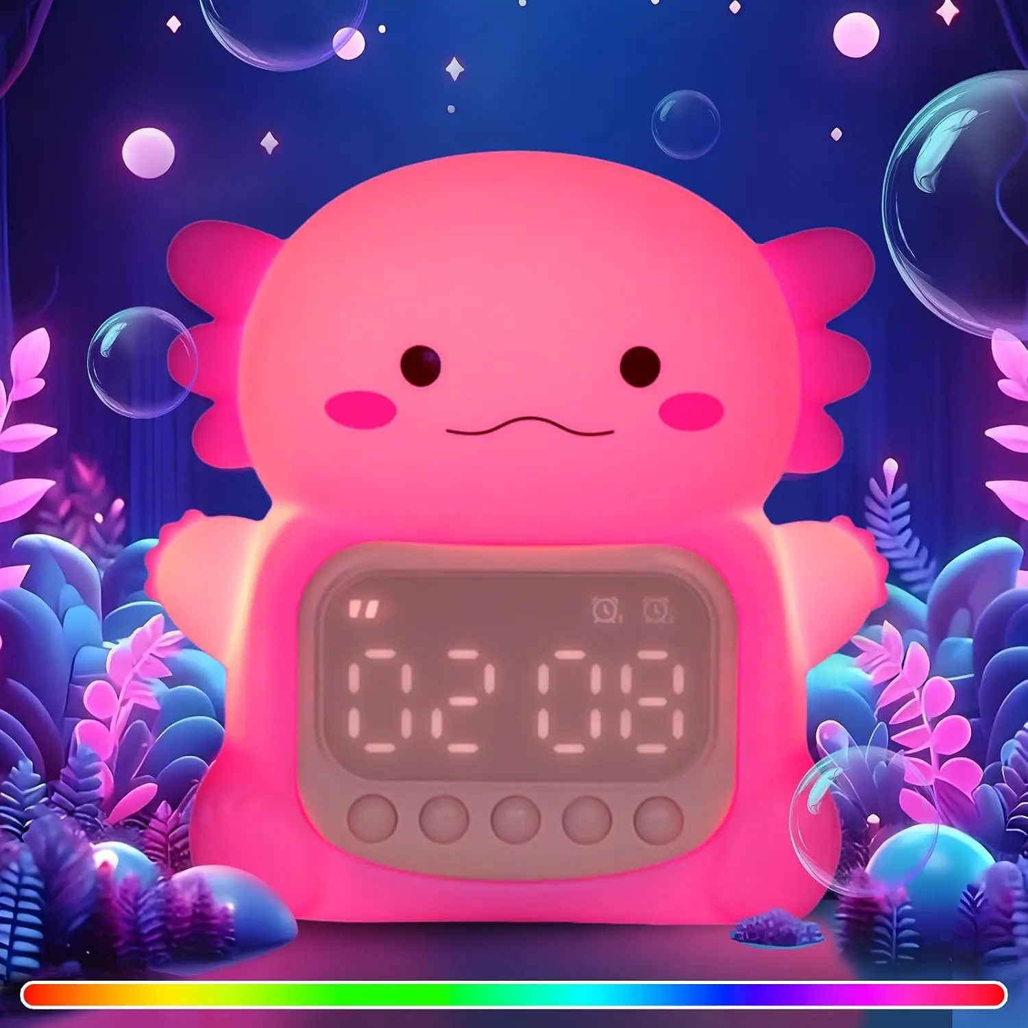 Axolotl Alarm Clock for Kids, Cute Night Light Toddler Alarm Clocks, Pink | Kids Small Digital Clock for Bedroom Bedside, Dual Alarm, Multicolor Night Light, LED Desk Clock Gift for Boys and Girls