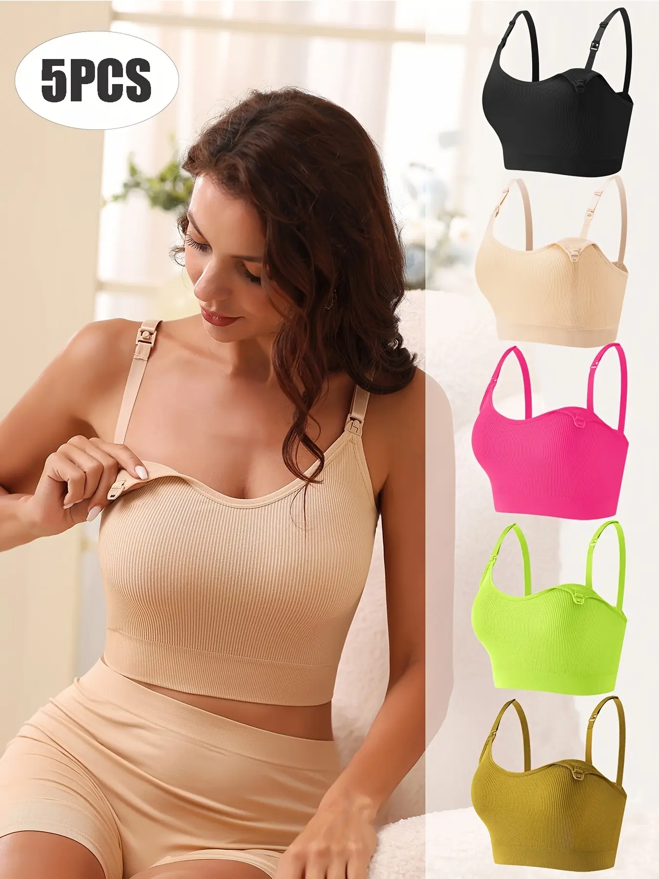 5-piece seamless nursing bra, single-layer padded vest, adjustable shoulder straps, comfortable breathable maternity nursing bra, clip-on maternity bra, comfortable full-coverage wireless breastfeeding bra, Lactation Bra, Maternity Bras for Breastfeeding