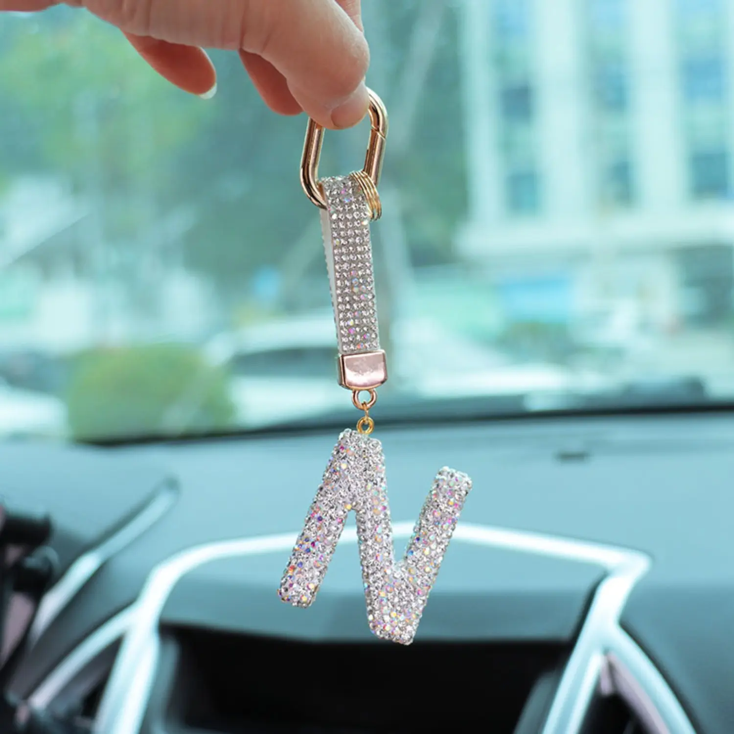 Bling Rhinestone Initial Letter Keychain For Women Luxury Crystal Alphabet N Key Ring Holder Cute Auto Car Accessories Bag Charm Gifts