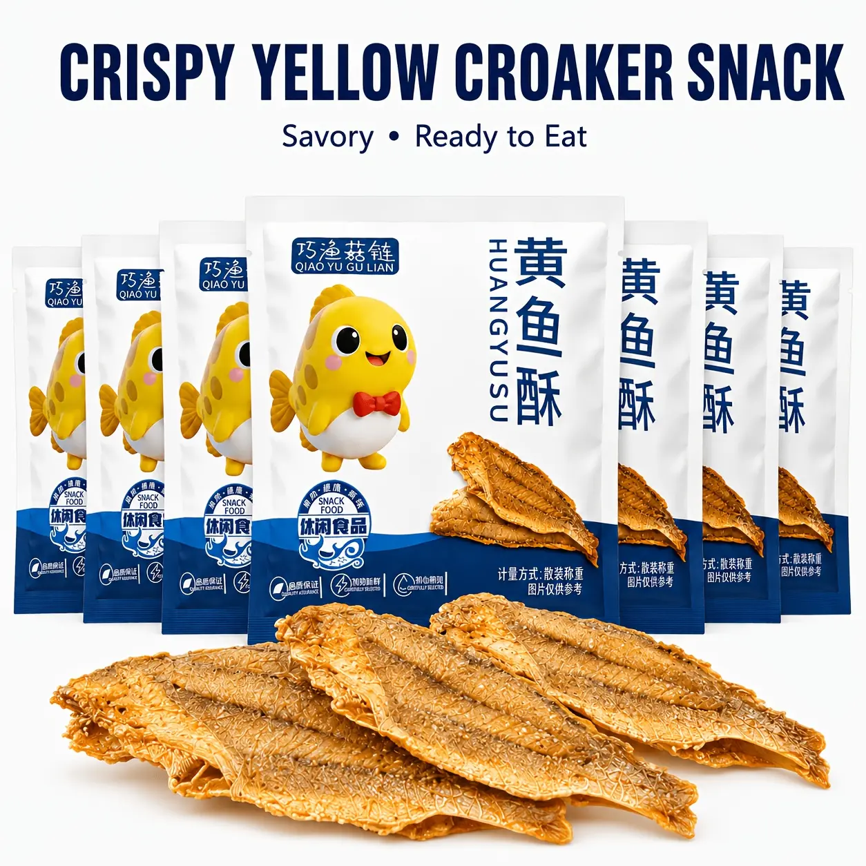 Crispy Yellow Bream Snacks, Original and Spicy, 7/14 Bags, 1.76 Oz Each, Ready-to-Eat Salted Dried Fish Snacks Individually Packed Seafood Snacks for Office, Travel, Movie Nights and Sharing